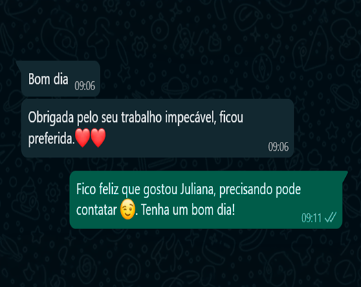 Print de conversa no WhatsApp — depoimento de cliente satisfeito